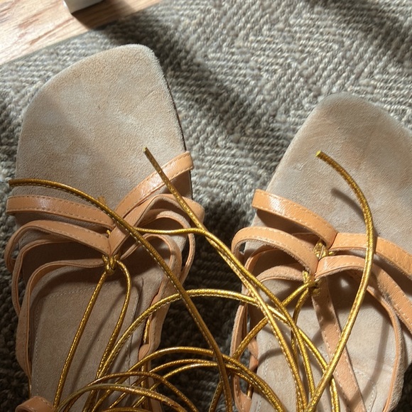 Dries Van Noten wedge Heel Gold and Peach suede Sandals, size 38.5 NEW - Picture 10 of 11